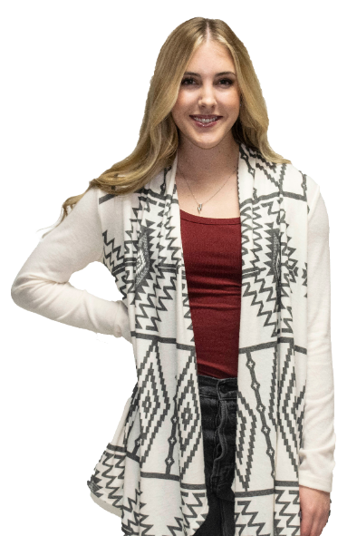 8320-Black and White Aztec Cardigan