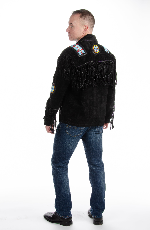 485 - Men's Fringe Suede Jacket w/ Beads & Braids