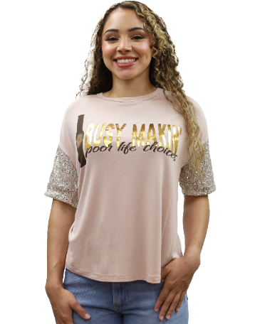 Women's Country Concert Graphic Tee with Sequin Sleeves | Poor Choices
