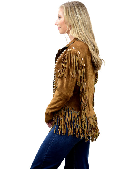 9713 - Ladies' Beaded Suede Jacket w/ Fringe & Bone Detailing