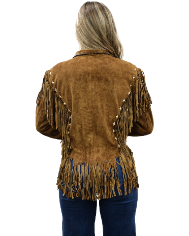 9713 - Ladies' Beaded Suede Jacket w/ Fringe & Bone Detailing