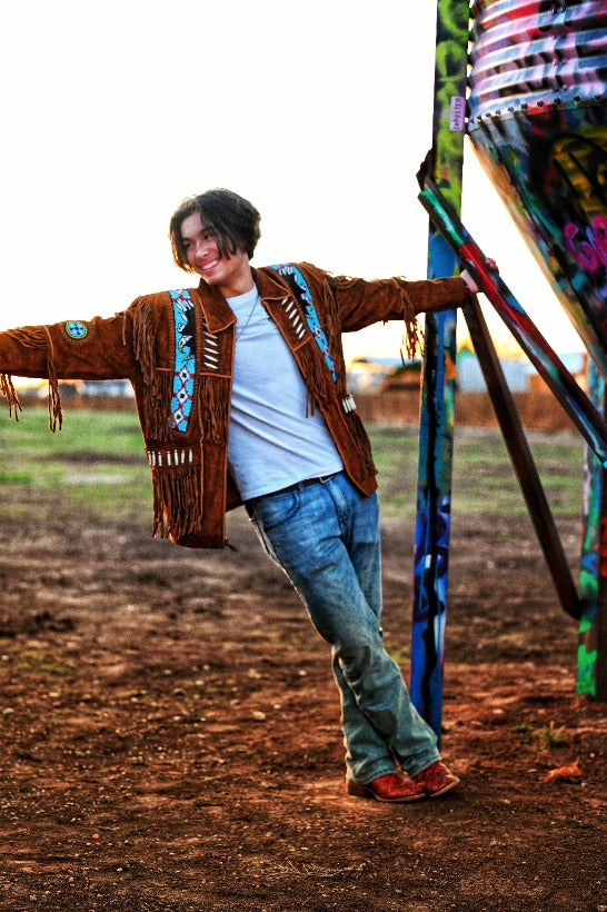 485 - Men's Fringe Suede Jacket w/ Beads & Braids