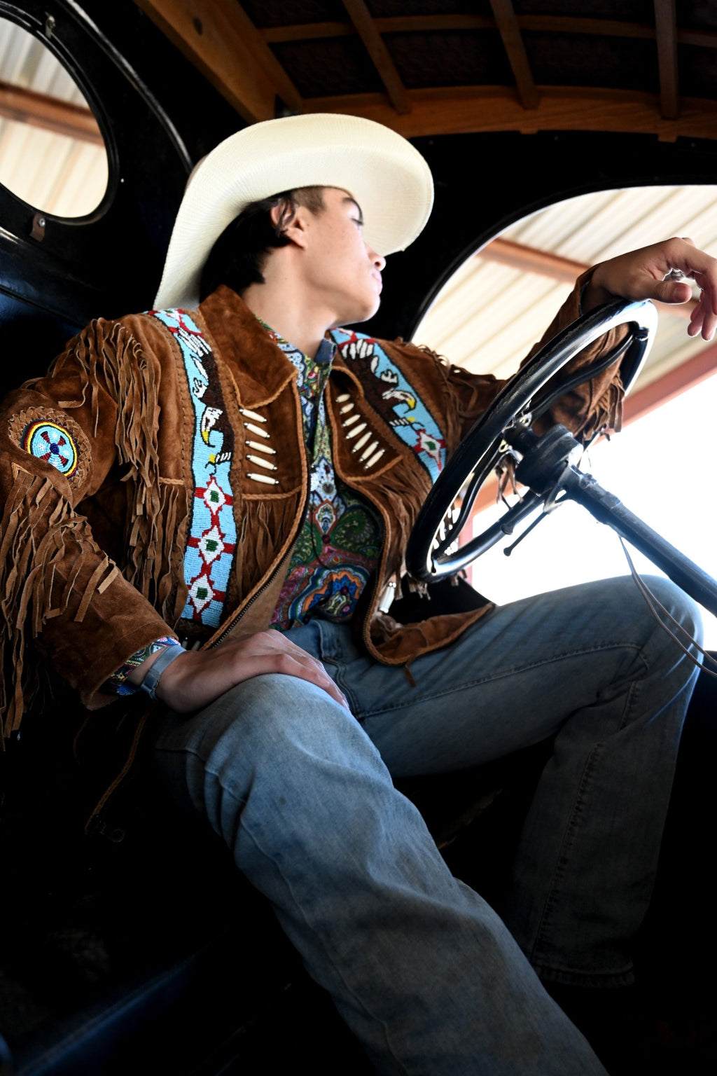 485 - Men's Fringe Suede Jacket w/ Beads & Braids