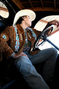 485 - Men's Fringe Suede Jacket w/ Beads & Braids